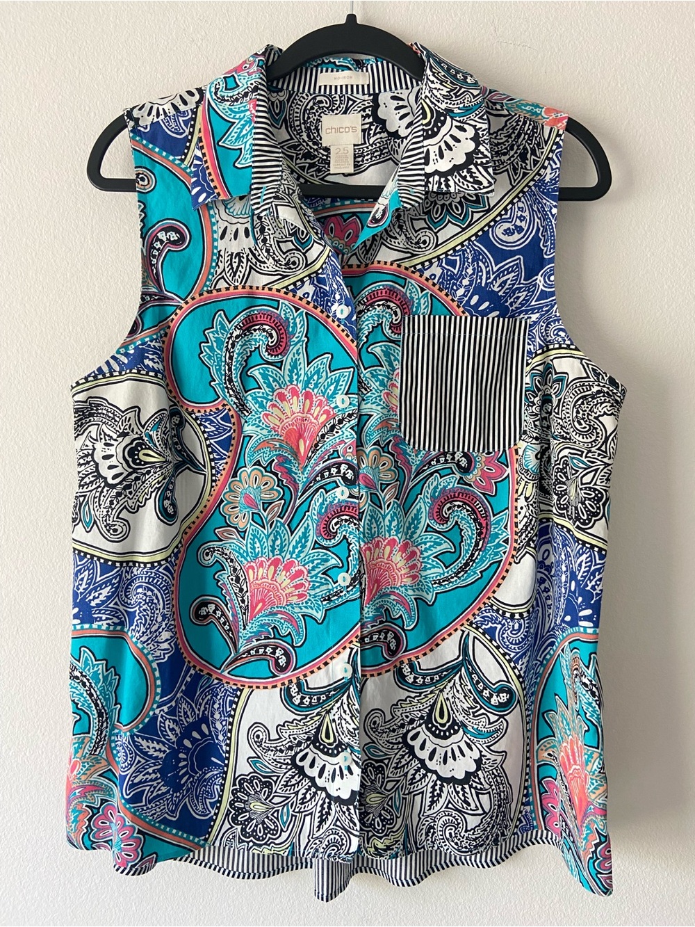 CHICO'S No-Iron Paisley Floral Sleeveless Button Down Top Size 2.5 (L/XL)